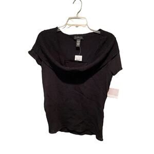 Cable & Gauge Top Women's Medium Black Viscose Loose Turtleneck Short Sleeve